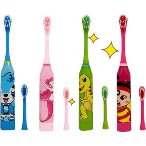 2 pcs Heads Childrens Sonic Electric Toothbrush Cute Cartoon Teeth Whitening Toothbrush Soft Bristle Kids Double-sided Brush
