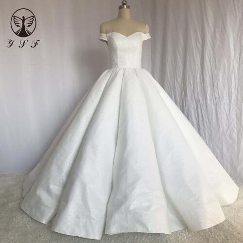 2018 Sparkling Off the Shoulder Sweetheart Sleeve Ball Gown Floor Length Corset Bling Bling Wedding Dresses