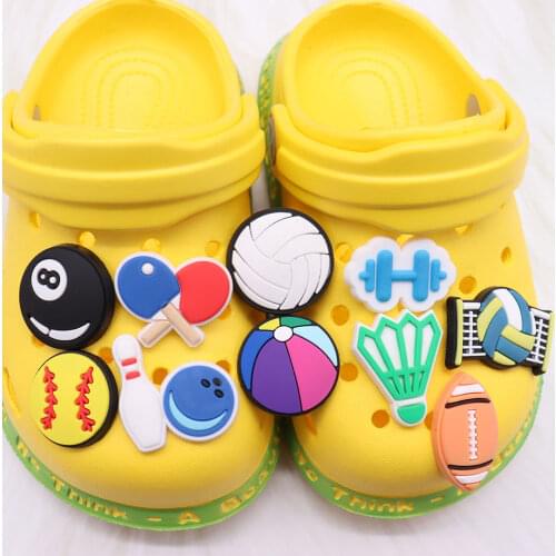 50pcs Wholesale Mix Sports Series Children PVC Garden Shoes Accessories Shoe Decorations Fit Croc Jibz Charm Backpack