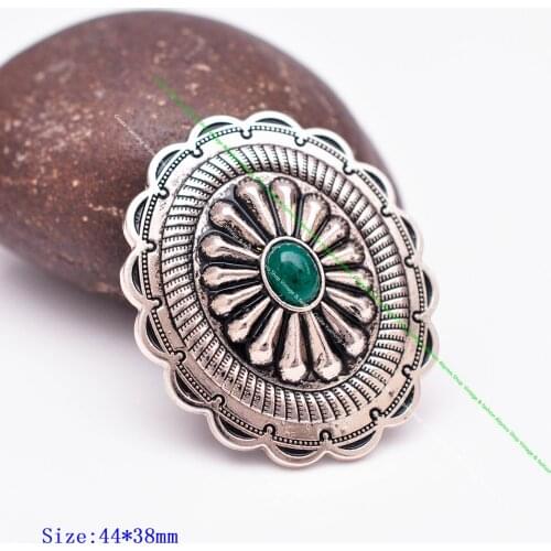 6pc 44*38mm Tribal Traditional Flower Pattern Green Bead Western Saddle Tack Hardware Accessories Decor Concho With Long Screw