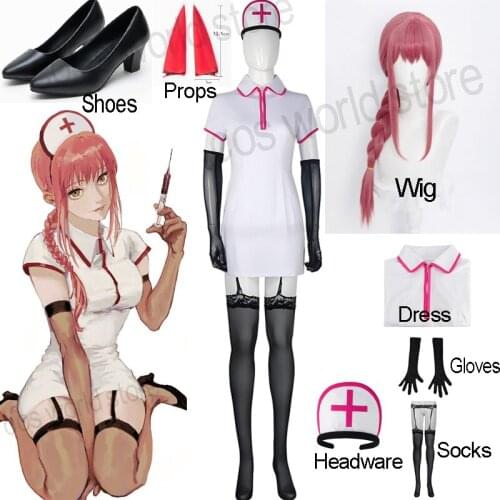 Anime Chainsaw Man Makima Cosplay Custome Nurse Uniform Women Dress Halloween Carnival Makima Power Sexy Dress Wig Socks Outfits