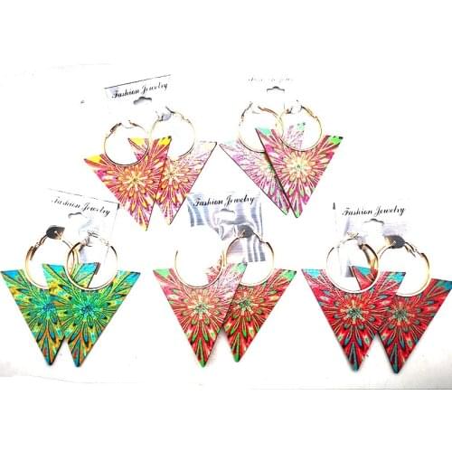 Free Shipping! Handmade Geometric Hoop Wooden Earrings can mixed 5 colors