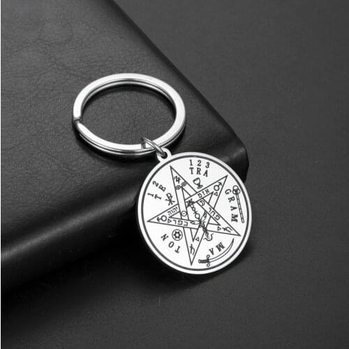 Stainless Steel Keychain Cthulhu Mythology Retro Five-pointed Star Seal Medal Pendant Purses Luxury Keychain Jewelry Gift