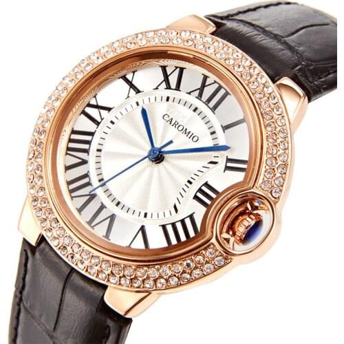 Classic Women Watch Diamond Dial Car-tier Quartz Watches Ladies Female Leather Strap Casual WristWatch Clock Waterproof Gifts