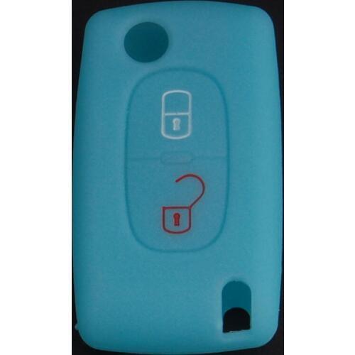 Night Glow Blue/Green 2BT Flip Remote Key Case Silicone Cover for PEUGEOT 307 CITROEN