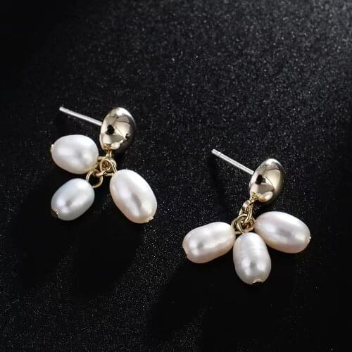 Gojomem Elegant Fresh Water Irregular Pearl Pendant Silver Needle Gold-plated Earrings for Women Girl Gifts Fashion Jewelry