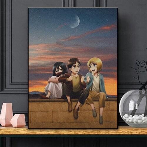 Eren Mikasa Armin Attack on Titan Canvas Manga Home Decor Painting Wall Art Decoration Prints Dorm Living Room Bedroom Poster