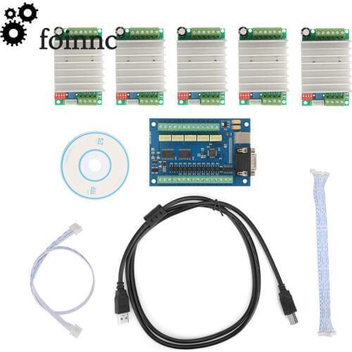 1 pcs MACH3 Green 5 Axie USB Interface Board CNC Motion Control Card + 5pcs TB6600 4.5A Single-Axis Stepper Motor Driver board