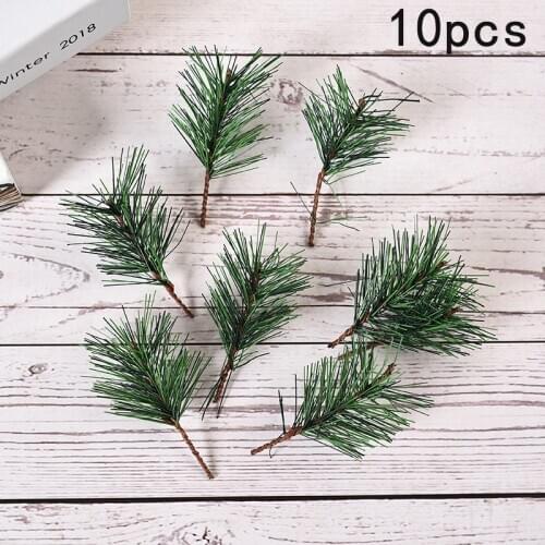 10pcs Pine Branches Artificial Fake Plant Artificial Flower Branch Christmas Party Decoration DIY Bouquet Gift Box Accessories