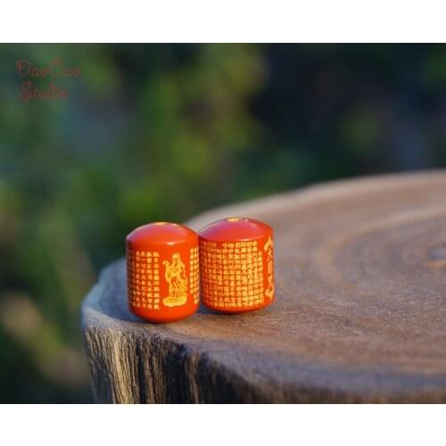 Cinnabar Beads Gilded The Heart Sutra Red Glod Cylinder Loose Mala Beads Japa Bracelet Jewellry Findings DIY Accessories