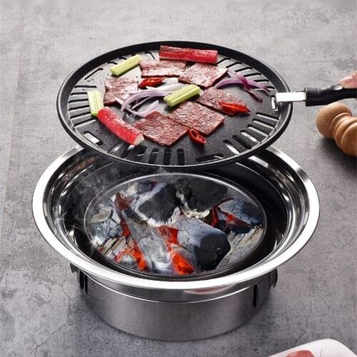Stainless Steel Charcoal Barbecue Grill Korean Non-stick Barbecue Grills Portable Outdoor bbq grill Round Carbon Barbecue Stove