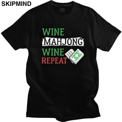 Cool Wine Mahjong Wine Repeat T-shirt Men Short Sleeve Tile Based Chinese Game TshirtGamble China Gift Summer Cotton Tee Shirt