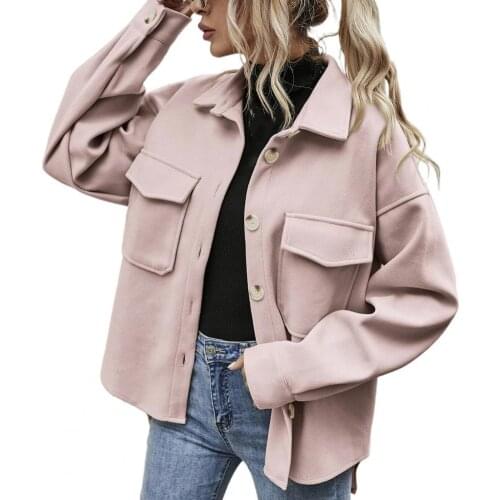 Women Jacket Solid Color Single Breasted Autumn Winter Long Sleeve Turn-down Collar Flap Pockets Woolen Coat casaco feminino