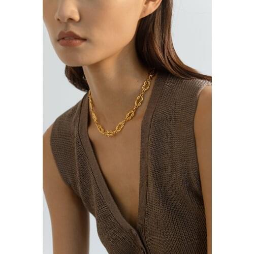 Brass With 18K Gold Braided Knot Statement Chain Necklaces Women Jewelry Punk Party Designer Club T Show Korea Japan
