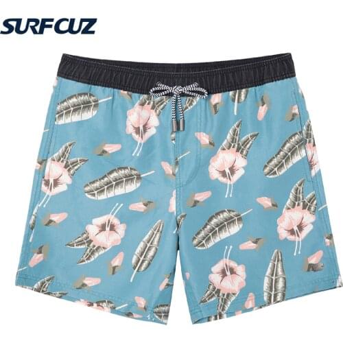 SURFCUZ 2020 Mens Swim Trunks Classical Volley Board Shorts Washed Vintage Floral Print Beach Shorts Swimwear with Mesh Lining