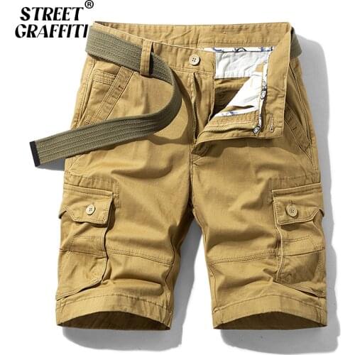 Mens 100% Cotton Military Cargo Shorts 2021 New Spring Summer Men Casual Male Loose Breeches Bermuda Multi-Pocket Short Pants