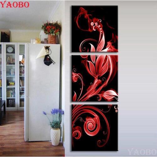 3 Pcs set DIY Diamond Painting Abstract Red Flame Pattern Full Square/Round Diamond Embroidery Mosaic Rhinestones Home Decor