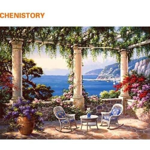 CHENISTORY Wall Art Pictures Painting By Numbers Hand Painted On Canvas Abstract Oil Painting Landscape Home Decor 40*50cm Ocean