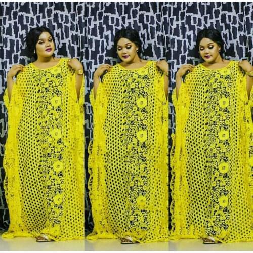 New African Fashion Womens Guipure Cord Lace Abaya Stylish Inside Skirt And Loose Long Dress 2-Piece Free Size Dashiki