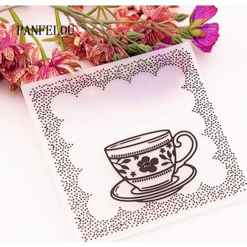NEW Tea party Embossing folders Plastic For Scrapbooking DIY Template Fondant Cake Photo Album Easter Card Making