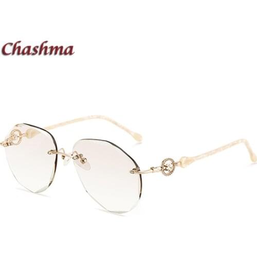 Glasses Women Eyeglasses Frames Rimless Colored Prescription Glass Diamonds Trimmed Anti Blue Ray Anti Resistance Lens