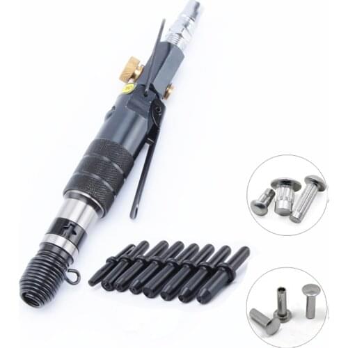 Pneumatic Straight Riveter GB827 Air Riveting Tool Aluminum Nameplate Solid Semi Tubular Knurled Wind Hitter Wit 8Pcs Head