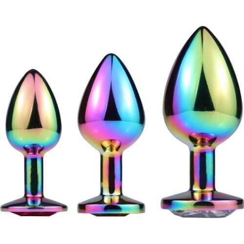 Rainbow Rose Gold Small Medium Large Size Set Round Shape Crystal Metal anal beads butt plug Jewelry Ass Dildo sex toy for Women