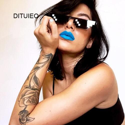 New Mosaic Sunglasses Female Trick Toy Thug Life Glasses Deal With It Glasses Pixel Women Male Black Mosaic Funny Toy