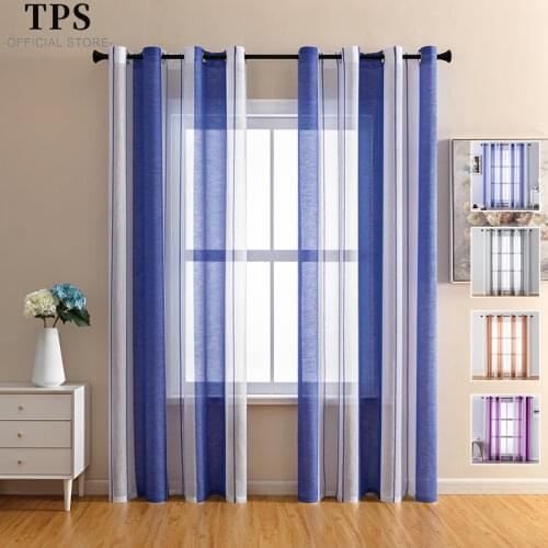 TPS Striped Tulle Sheer Curtains for Living Room Bedroom Curtain Window Kitchen Window Treatment Panels Voile Curtains Drapes