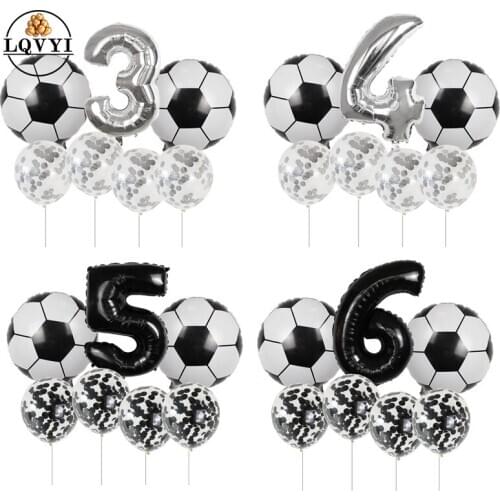 7pcs Football Soccer Theme Balloons 12'' silver Confetti Latex Helium Balloon Sport Meet Boy 3 4 5 6 year Birthday Party supplie