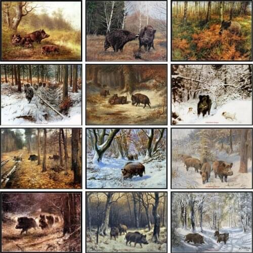 Embroidery Counted Cross Stitch Kits Needlework - Craft 14 ct DMC color DIY Arts Handmade Decor - Wild Boars Collection