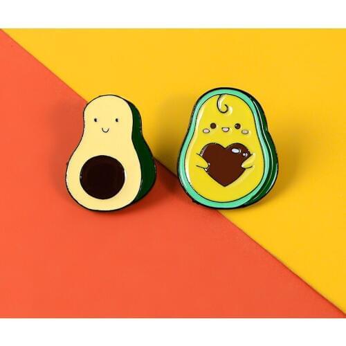 Funny Avocado Pin Heart Avocado Brooch For Women Green Fruit Lapel Enamel Pin Shirt Bag Badges Plant Jewelry Gifts