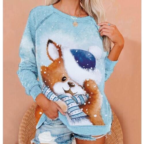 Harajuku Tops Woman Tshirts Womens Christmas Cute Dog Print O-Neck Long Sleeves Shirts Top Poleras Mujer Camisetas