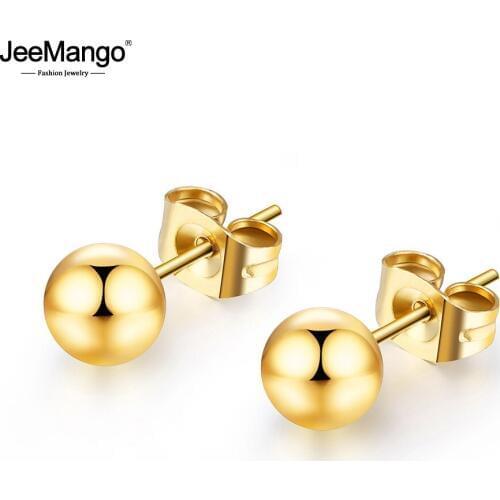 Classic Rose Gold Titanium Steel Glossy Ball Stud Earrings 8/6/4mm Round Beads Anniversary Earrings Jewelry For Women JE18115