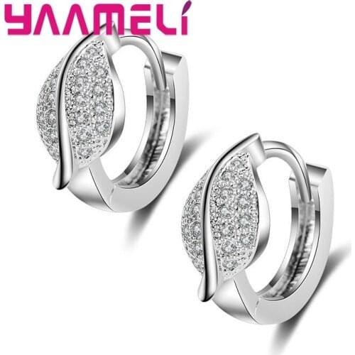 Top Quality 925 Sterling Silver Jewelry For Women Wedding Engagement Accessories Pave Shiny Clear AAA Cubic Zirconia Leaves Hoop