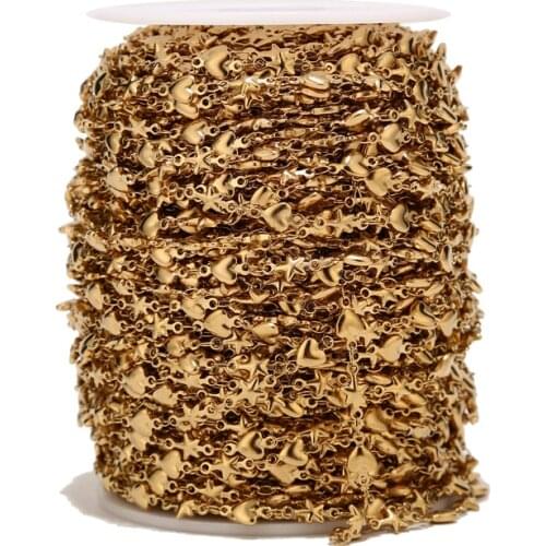 Gold tone 5MM width Stainless Steel heart and star Chain Link in Bulk for Necklace Jewelry Accessories DIY Making