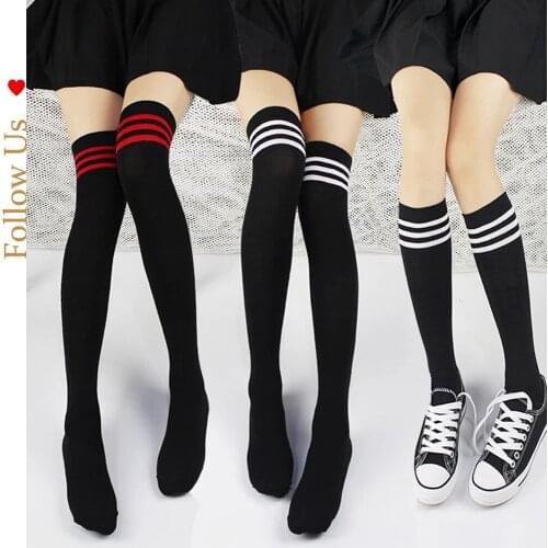 1 pair Japanese academic style and knee socks knitted cotton stitching long high school tube knee socks women