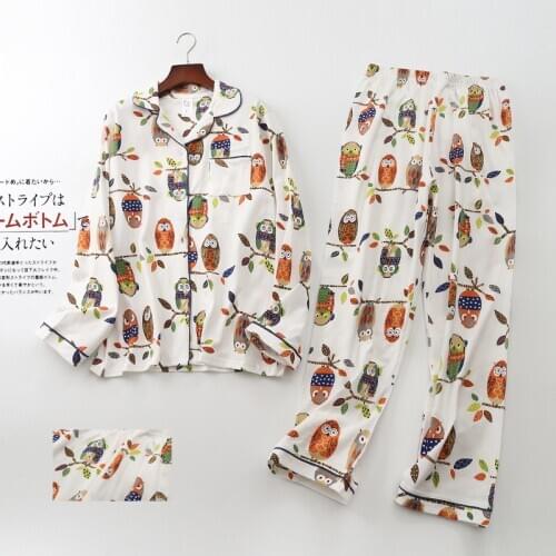 100% Cotton Pyjamas Cartoon Couple Pajamas for Men and Women Autumn Winter Long-sleeved Buttons Cardigan Sleepwear Suit Homewear