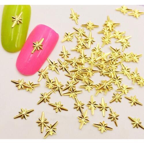 1000PCs Gold Silver Cross Star Rivet Thin 3D Metal Japan Korea Nail Art Decoration DIY Nail Manicure Accessory Patch Charm