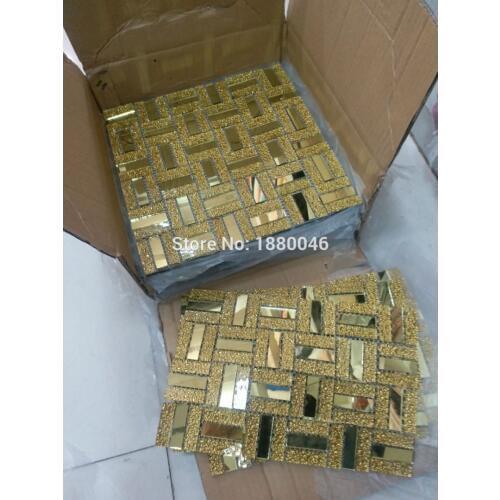 High Quality Gloden glass Mosaic tile 1box 11pcs Mediterranean style for background wall, crystal glass mosaic sheet mosaic tile