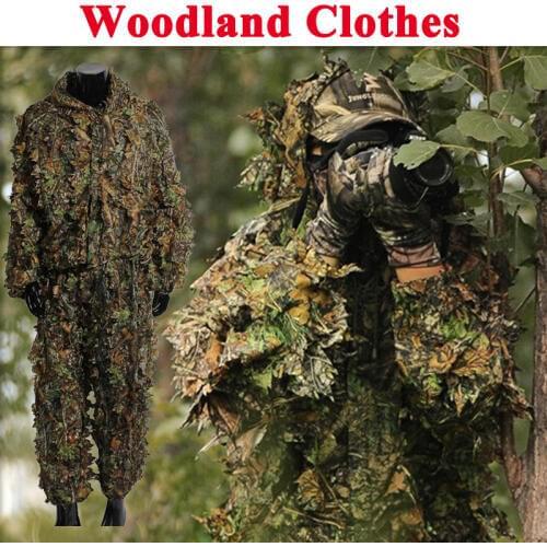 3D Woodland Clothes Tactical Ghillie Suits Camoufalge Hunting Clothes Outdoor Airsoftsport Hidden Shirt + Pants