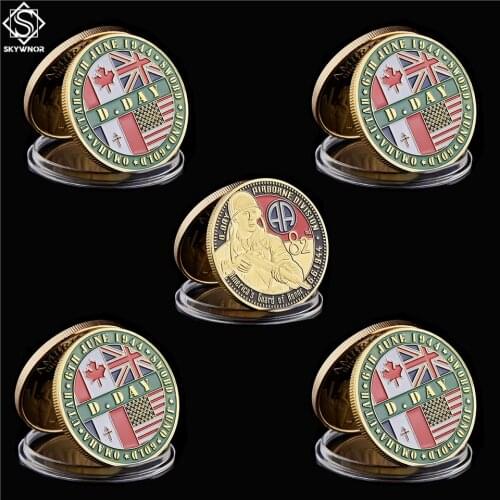 5PCS 1944.6.6 European France Normandy Omaha Sword Beach Gold Military 82nd Airborne Division Challenge Coin USA