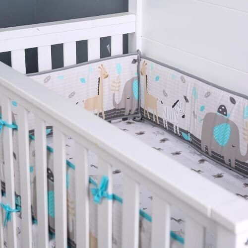 5PCS Cotton Grey Baby Girl Boy Bedding Set for Children Cradle room decoration (4bumpers+fitted sheet)
