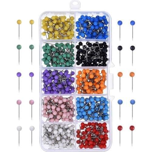 500Pcs 10 Colors Map Tacks Push Pin Plastic Head Steel Needle Thumbtack with Box