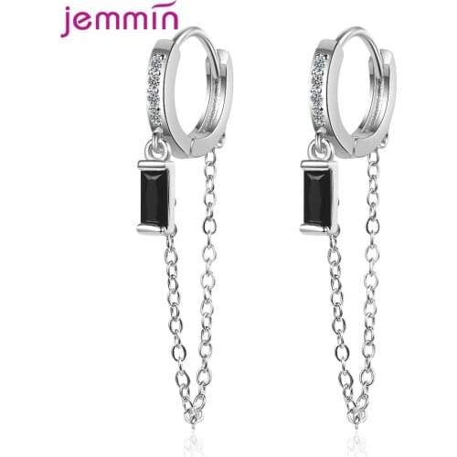 925 Sterling Silver Long Chain Tassel Earrings for Women 925 Sterling Silver Zircon Hoop Earrings Jewelry Party Accessories Gift