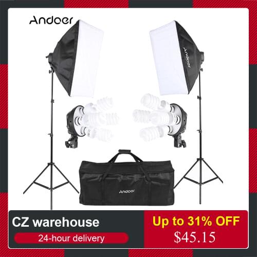 Andoer Studio Photo Lighting Kit Photography Kit with 2 Softbox 2 4in1 Bulb Socket 8 45W Bulb 2 Light Stand 1 Carrying Bag