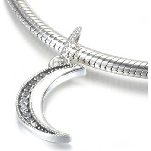 Authentic S925 Pendant Bead Moon Dangle Charm fit Lady Bracelet & Bangle DIY Jewelry