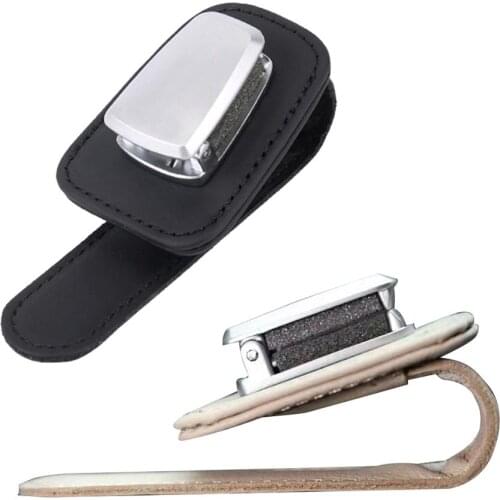 Car Glasses Cases Ticket Card Clamp Mini Glasses Clip Car Sun Visor Aluminum Alloy Leather Card Holder Clip Sunglasses Holder