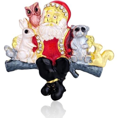 Santa Claus and Animal Brooches Pins For Women Rhinestones Pin Clothing Accessory Christmas Party Decorations Jewelry AL580