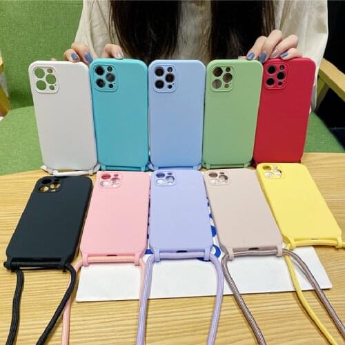Fashion Necklace Lanyard Phone Case For iPhone 12 Mini 11 Pro Max X XR XS 7 8 Plus SE2 Candy Color Crossbody Cord Silicone Cover
